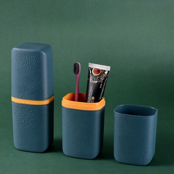 Boîte de rangement de brosse à dents détachable de la brosse à dents de voyage portable, y compris 2 tasses de brosse à dents de dentifrice Brosse à dents et transporteur