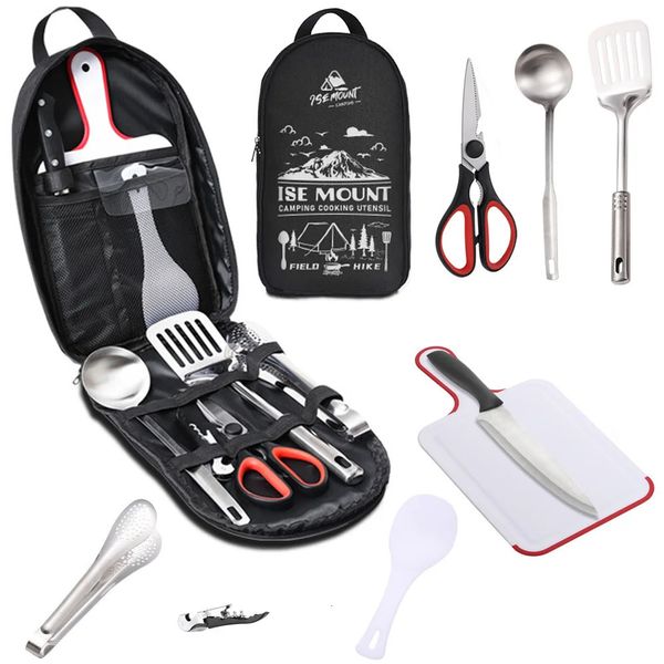 Ensemble d'ustensiles de voyage portables 9 pièces, ustensiles de cuisine de Camping en acier inoxydable, ustensiles de cuisine pour sac à dos barbecue pique-nique 240306