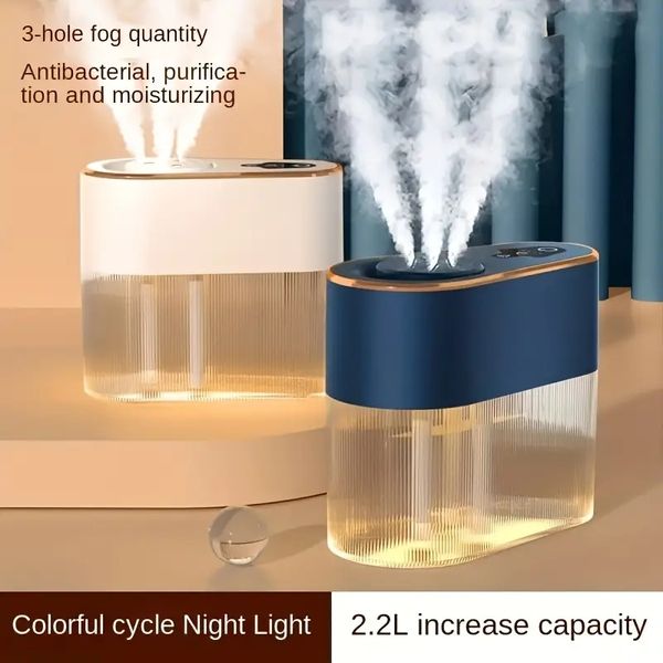 Humidificateur d'air USB portable, veilleuse à Cycle coloré, Mini vaporisateur H2o, humidificateur à grande brume à 3 trous, Double diffuseur d'huile essentielle d'arôme humide