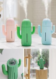 Portable USB Mini Cactus Forma Humidificador de aire Humidificador de aceite esencial Difusor de aroma de cactuses con luz nocturna para el hogar Bedroo7723651