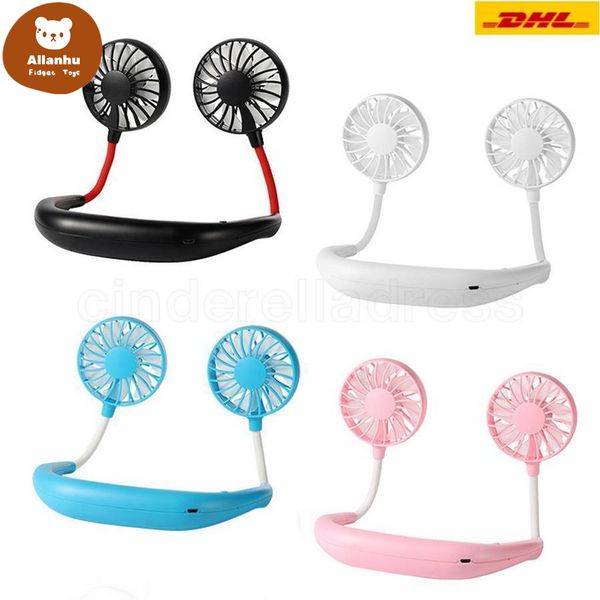 Ventilador recargable USB portátil Manos libres Lazy Neck Hanging Dual Cooling Mini Fan Sport Ventilador colgante giratorio de 360 grados 591c