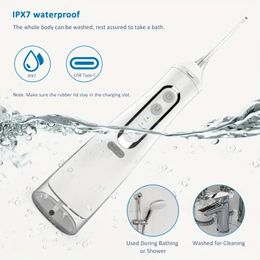 Hydropulseur portable rechargeable par USB – Jet d'eau dentaire avec technologie étanche IPX7 pour les voyages – Nettoyage efficace des dents et hygiène buccale