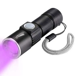 USB USB USB Ultraviolet Black Light 395NM / 365NM LED PLONDION LED 3 MODE ZOOM TORCH TEPPORTS URINES PET