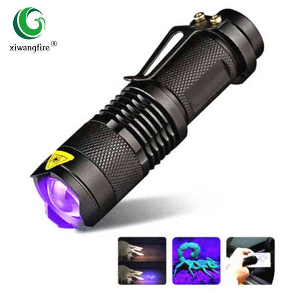 Lampe de poche UV portable Ultraviolet Led Zoom Mini lampe de poche Détecteur d'argent Scorpio 14500 Batterie Lampe étanche J220713