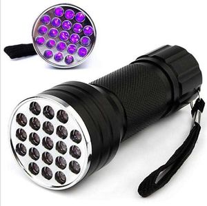 Lampe de poche portable uv light 21 led torche en alliage d'aluminium chasse en plein air pêche camping mini violet faisceau lumières lampe détecteur d'argent torche