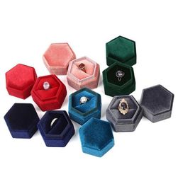 Portable Vintage velours anneau bijoux collier organisateur boîte de rangement hexagonale présent boîtes d'emballage cadeau pour bijoux Wrap2359456