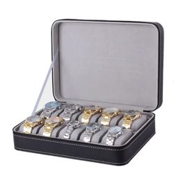 Boîte de montre portable organisateur cercueil en cuir PU avec fermeture à glissière style classique 10 grilles vitrine de bracelet multifonctionnelle 240117