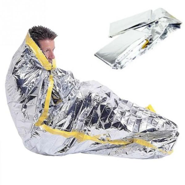 Portable étanche réutilisable couverture de protection solaire d'urgence feuille d'argent camping survie chaud en plein air adulte enfants sac de couchageZZ