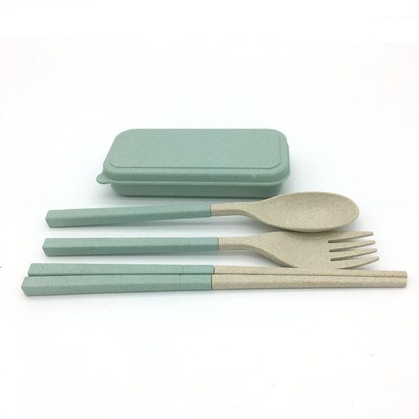 Fourchette en paille de blé Portable, ensemble de couverts, baguettes pliables, cuillère avec boîte, pique-nique Camping voyage, service de table