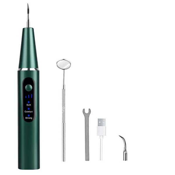 Escalador dental portátil blanco, limpiador eliminador de cálculo dental, raspador de manchas de sarro sin agua, carga USB, vibración de alta frecuencia, 3 modos