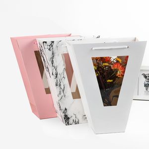 Draagbare Witboek bloem verpakking tassen bruiloft rose floral gift pakket dozen met duidelijk venster