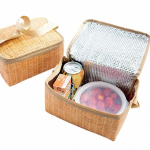 Bolsa de picnic de mimbre portátil al aire libre Table impermeable a aislamiento Cesta de alimentación de refrigerador térmico aislada Cetainer para cámaras de cámaras 05dr#