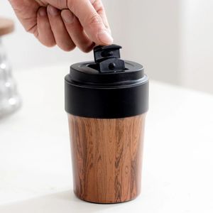 Tasse à café portative à grains de bois avec couvercles, gobelet isolé sous vide, tasse thermos pour garder le café et le thé froid, revêtement intérieur en céramique 240129