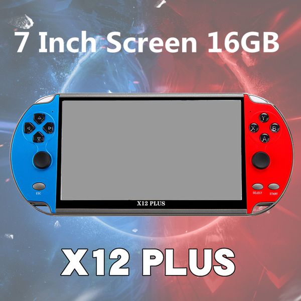 Portable X12 Plus Console de jeux vidéo rétro Joueurs de jeux portables Mini Arcade Jeux vidéo Machine électronique Retrogame Play Vidio E-Book Écran 7 pouces 16 Go