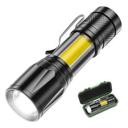 Portable Zoom LED lampe de poche rechargeable 3 Modes d'éclairage Camping lumière Mini torche batterie intégrée étanche longue portée