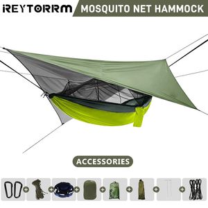 Portaledges 260x140cm Hamac de camping double extérieur avec moustiquaire et bâche anti-pluie Hamacs de parachute légers pour voyage randonnée 230619