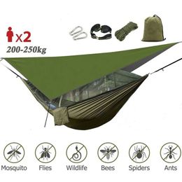 Portaledges Hamac de camping avec moustiquaire Tente anti-pluie Bâche Sangles d'arbre Portable Hamac en nylon Tente pour camping randonnée Backyard Travel 230603