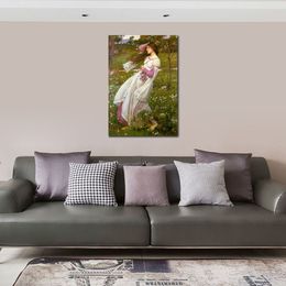 Arte em tela de retrato Beautiful Lady Windflowers John William Waterhouse pintura artesanal decoração clássica do restaurante