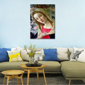 Portrait Toile Art Vierge à l'Enfant Couronné par les Anges Sandro Botticelli Peinture À La Main Classique Oeuvre Loft Décor