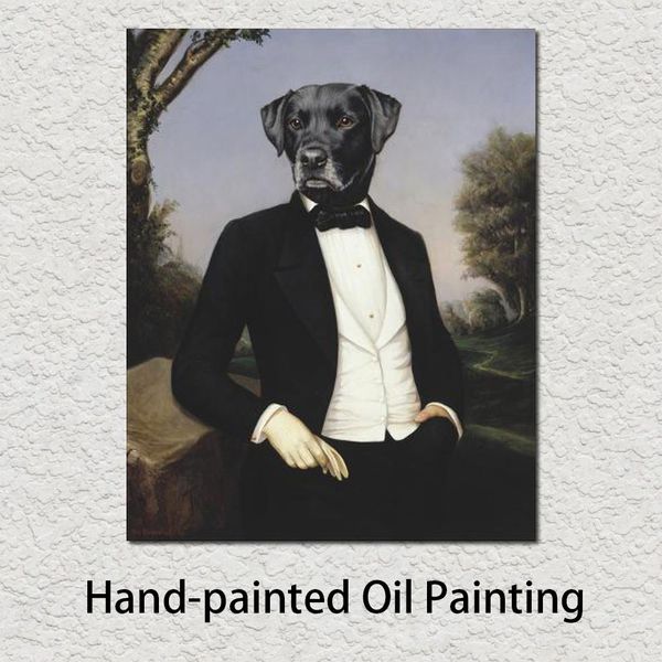 Portrait chiens peinture Le Baron huile photo toile peinte à la main pour salle d'étude décoration murale