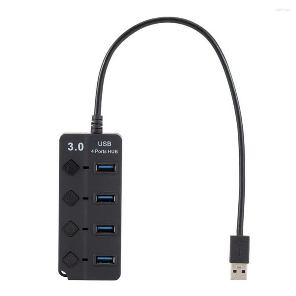 Puertos USB 3.0 HUB 5GBPS Alta velocidad en apagado Transferencia de datos de tableta con adaptador de alimentación de botón para PC Laptop EU US UK Au Plug