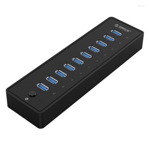 Ports USB3.0 HUB de bureau, alimentation 12V3A avec câble de données de 1.0M, ABS ignifuge pour PC Mac ordinateur portable noir P10-U3