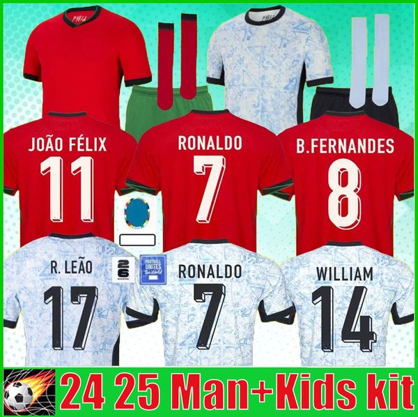 Portugal 24 25 Jersey de football Ruben Ronaldo Home Away Shirt Portugais 2024 Portugal Men Soccer Shirt Kit Kit Woman Fans Player Version EPE JOAO FELIX Gardien de but