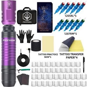 Kit de tatouage POSEIDON stylo débutants pratique avec alimentation sans fil Interface RCA Machine 240322