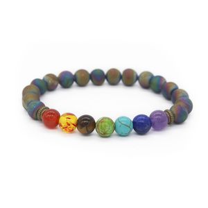 Poshfeel 7 Chakra Healing Balance Beads Pulsera Yoga Energy Natural Stone Onyx Geode Pulsera Mujeres Hombres Joyería