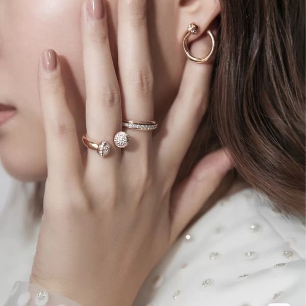 serie de posesión anillo PIAGE AAAAA ROSE extremadamente 18K chapado en oro plata esterlina Joyas de lujo giratorio boda marca diseñador anillos diamantes Taladro de una sola fila
