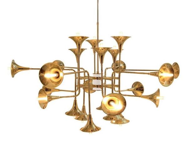 Post moderne 121624 tête lampe légère de la tête délicieuse Botti Botti Trumpette Gold Suspension Luminaire pour Hall Room9951770