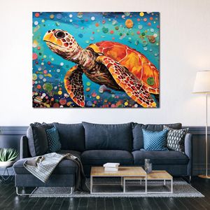 Póster impresionista de olas del océano, Collage de tortuga, imagen impresa en lienzo para decoración de pared de habitación tranquila