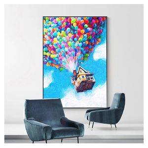 Affiche peinture à l'huile mur Art toile peinture aventure voyage affiches pépinière enfants chambre décor ballon maison UP film impression PixarWoo