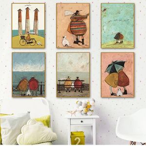 Posters en schilderijen foto's woonkamer huisdecor vintage Noordse abstract landschap liefde honden huisdier canvas muur kunst schilderijen woo