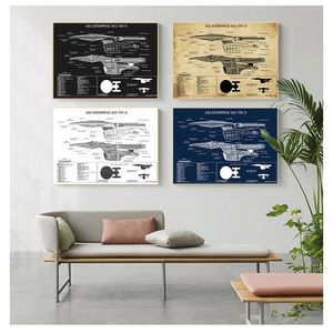 Posters en schilderijen Star Fleet Spaceship Boys Room Wall Art Canvas Painting Home Art Decor USS Enterprise NCC -1701 -D Blueprint Woo