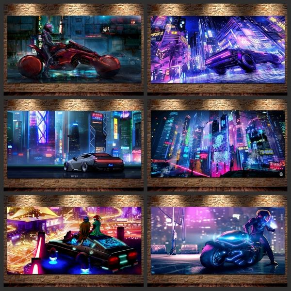 Affiches et impressions de The Future Steam City Sports Car Boy Room Peinture sur toile Art Photos pour Salon Décoration de la maison