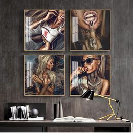 Posters canvas schilderij voor woonkamer abstract cool tattoo meisje foto's sexy vrouwen graffiti street kunst portret woo