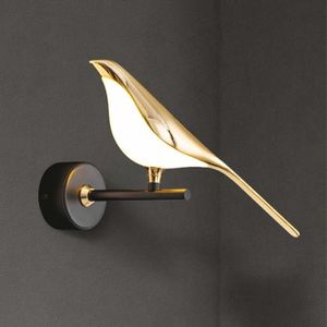 Pájaro posmoderno lámpara de pared led chapado nórdico oro acrílico dormitorio pared de noche aplique pasillo pasillo escalera pared accesorio de iluminación 210724