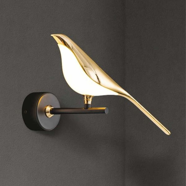 Oiseau postmoderne led applique nordique placage or acrylique chambre chevet applique murale couloir allée escalier applique murale luminaire 210724