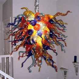 Postmoderne kleurrijke kristallen hanglamp handgeblazen glas plafond kroonluchter glans opknoping licht armatuur foyer woonkamer kunst decoratie 28 of 32 inches