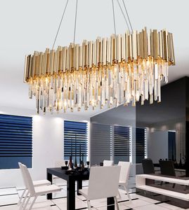 Postmodern doré Art déco en acier inoxydable Lustre en cristal éclairage Lustre Suspension Luminaire Lampen pour salle à manger