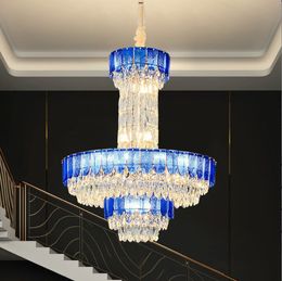 Postmodern licht Luxe Luxe meerlagige Crystal Chandelier Villa Main Living Room Lamp European Hotel Lobby Round Projectlampen
