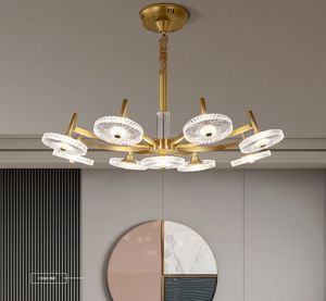 Postmodern luxe cuivre LED lustre personnalité salon chambre à manger Villa salle d'étude créative acrylique suspendus lumières