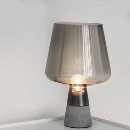 Lámpara de mesa de diseño creativo minimalista posmoderno, cemento nórdico, humo, vidrio gris, LED E27, iluminación decorativa para habitación y mesita de noche