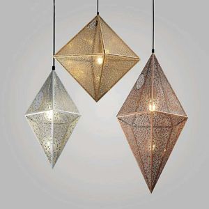 Postmoderne Polyhedron Hanglampen Restaurant Creatieve roestvrijstalen Mesh Geometrische Diamond Diamond Hanglamp Gratis verzending