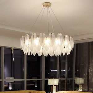 Postmoderne Blanc Verre Plume D'oie Designer LED Lampes Suspendues Lustre Éclairage Lustre Suspension Luminaire Lampen Pour Foyer