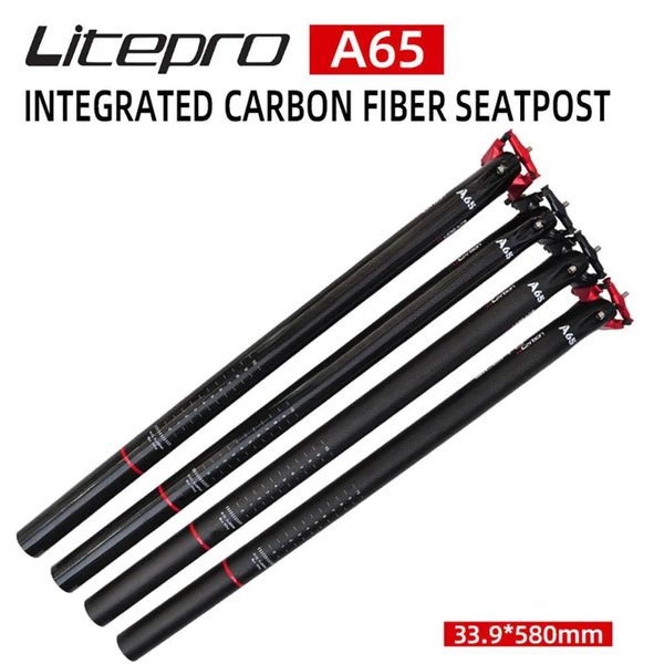 Postes Litepro A65 tija de sillín integrada de fibra de carbono bicicleta plegable 31,8 33,9*580mm tubo de asiento 412 Bmx varilla de sillín de bicicleta 34,9 m para Birdy