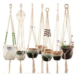 Pot Hanger Handgemaakte Macrame Plant Hanger Bloem Pot Hanger Jute Retro Bloem Pot Opknoping Touw voor Wall Balkon Decoraties M288 113 Z2