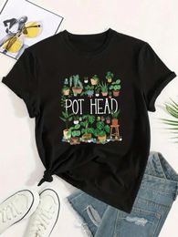 Pot hoofdplant patroon geprint t -shirt plezier schattige straat Amerikaans retro dames mode casual zomer top 2024 kawaii 240423