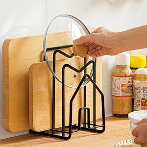 Supports de couvercle de casserole support d'étagère multicouche gain de place planche à découper antirouille organisateur de cuisine pratique support de couvercle de casserole fer Art Home Rack 231129